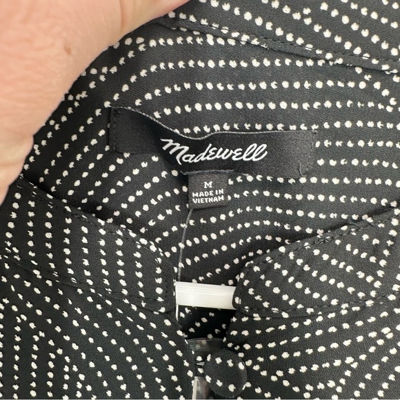 Madewell Tie-Waist Midi Dress in Dot Blouson Shirt Dress Button Down Casual Fall - Picture 4 of 12